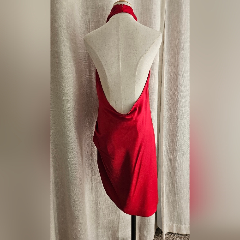 Gianni Bini Peyton Satin Mini Sheath Dress: Color- Cherry - Picture 6 of 12